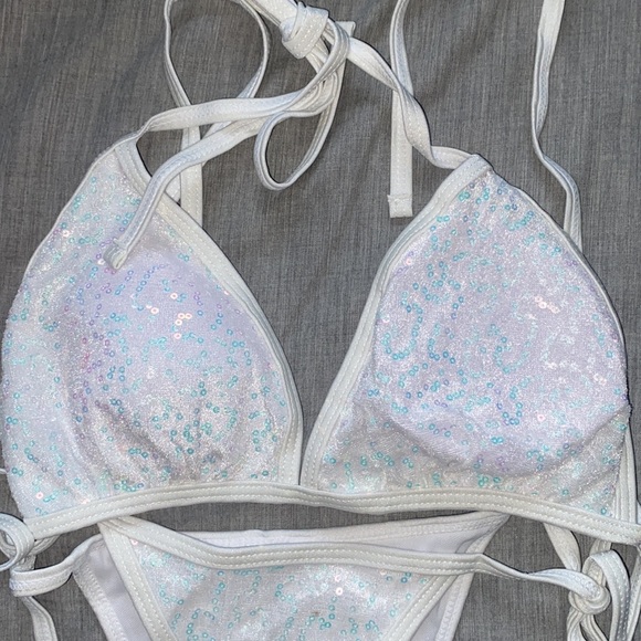 white sequin high-leg triangle bikini set - Picture 2 of 5